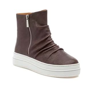 NEW J/SLIDES NYC Tina Leather Ruched Platform Zipper Booties Gray Brown Size 7